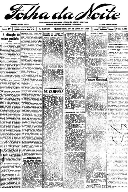 Primeira Página da Folha da Noite de 29 de maio de 1924
