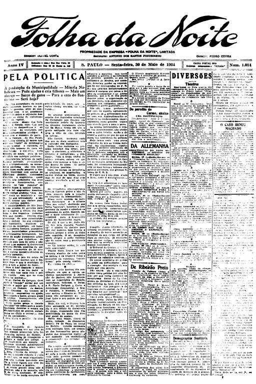 Primeira Página da Folha da Noite de 30 de maio de 1924