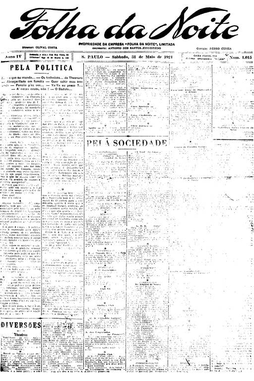Primeira Página da Folha da Noite de 31 de maio de 1924