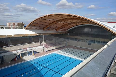 FRANÇA, MARÇO 2024 - A Piscine des Tourelles , às vezes chamada como Le stade nautique des Tourelles ,  foi usado para sediar esportes aquaticos no Jogos Olímpicos de Verão de 1924. (Foto: Piscine Georges Vallerey no Facebook ) 