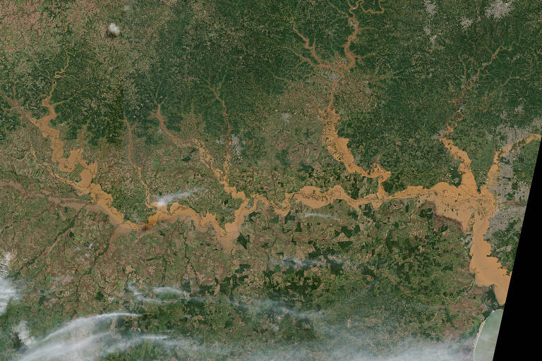 Mapa de satélite mostra a Grande Porto Alegre após enchentes