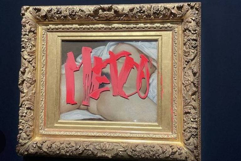 Artista escreve 'MeToo' com tinta em quadro 'A Origem do Mundo' na França
