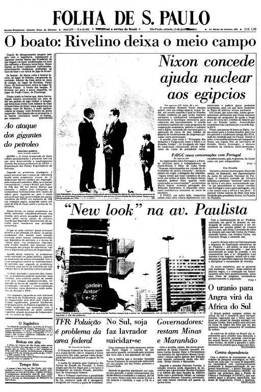 Primeira Página da Folha de 15 de junho de 1974