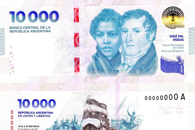 Nova nota de 10 mil pesos na Argentina é estampada por heroína negra