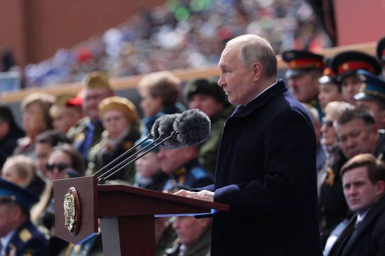 Putin durante discurso sobre o Dia da Vitória na praça Vermelha, em Moscou
