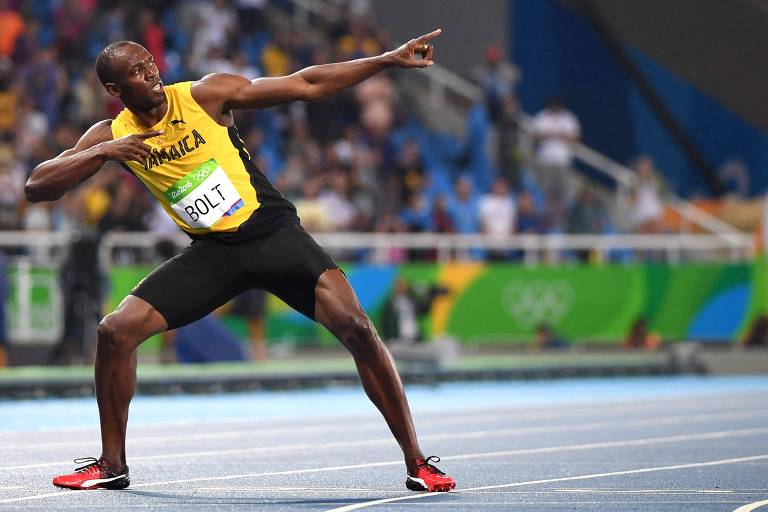 Usain Bolt comemora vitória nos 200 metros rasos nos Jogos Olímpicos do Rio