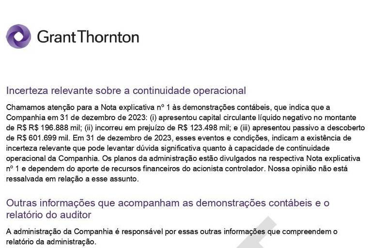 Página de auditoria externa do Vasco referente a 2023