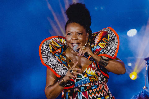 A cantora Margareth Menezes, atual ministra da Cultura, durante apresentação no Festival de Verão de Salvador, em 2023