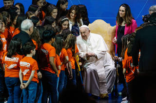 Pope Francis attends a conference on Italy's demographic crisis, in Rome