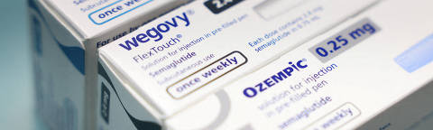 FILE PHOTO: Boxes of Ozempic and Wegovy made by Novo Nordisk are seen at a pharmacy in London, Britain March 8, 2024. REUTERS/Hollie Adams/File Photo ORG XMIT: FW1