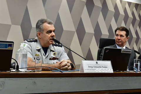 BRASÍLIA, DF, 26.06.2023, O coronel Jorge Eduardo Naime, da PM do DF durante depoimento na CPMI do 8 de janeiro, no senado. (Foto: Pedro Ladeira/Folhapress)