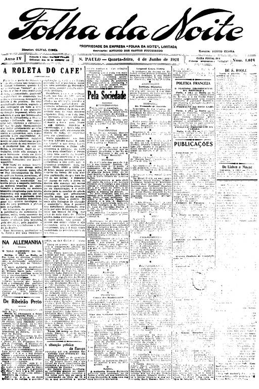 Primeira Página da Folha da Noite de 4 de junho de 1924