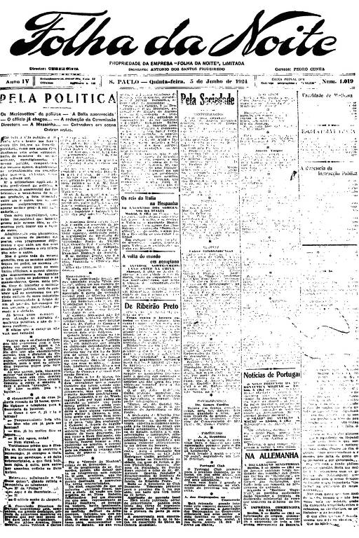 Primeira Página da Folha da Noite de 5 de junho de 1924