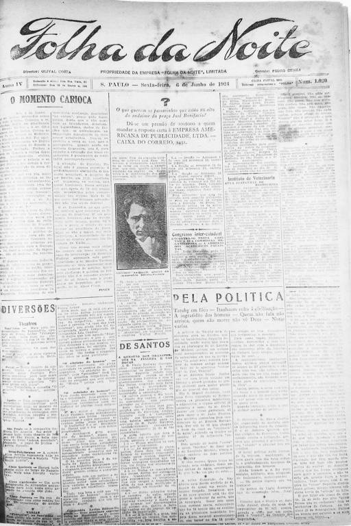 Primeira Página da Folha da Noite de 26 de junho de 1924