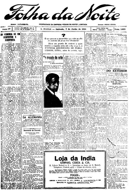 Primeira Página da Folha da Noite de 7 de junho de 1924