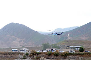 The helicopter carrying Iran's President Ebrahim Raisi takes off, before it crashed, in border of Iran and Azerbaijan