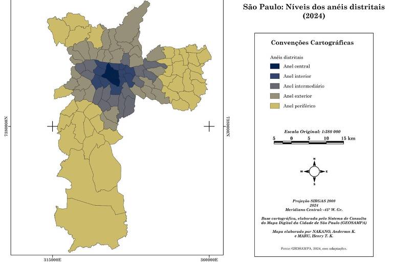 Mapa do ritmo de crescimento populacional da cidade de São Paulo 