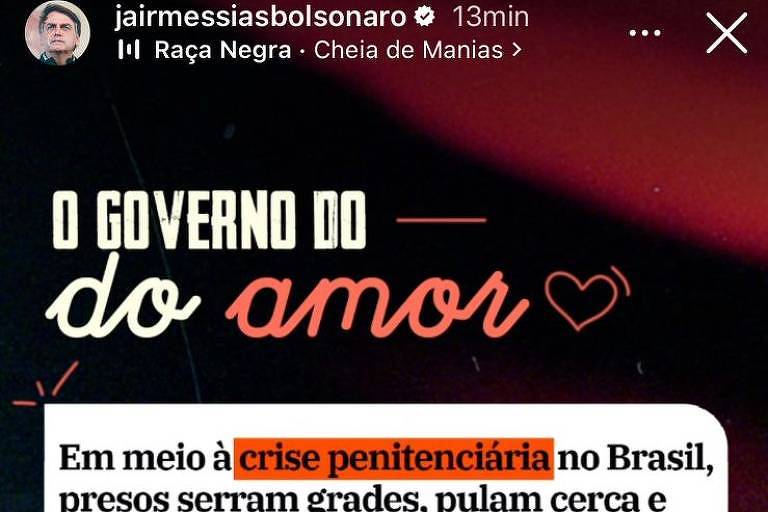 postagem feita pelo ex-presidente Jair Bolsonaro