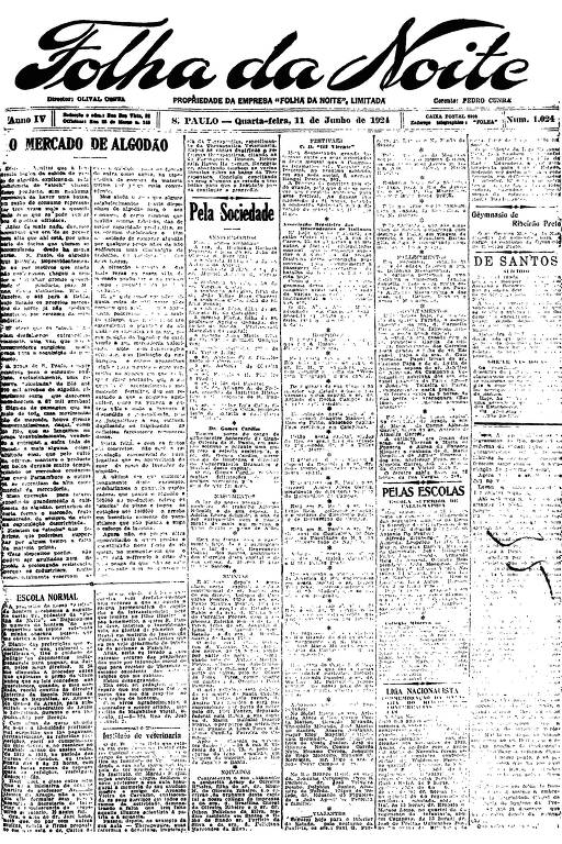 Primeira Página da Folha da Noite de 11 de junho de 1924