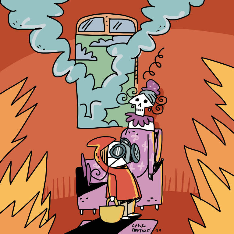 Na ilustração de Galvão Bertazzi temos uma chapeuzinho vermelho usando uma máscara de gás. Ela carrega uma cestinha de guloseimas e está em frente à uma cama, onde respousa a carcaça da vovozinha, morta sabe-se lá desde quando. Pela janela uma fumaça tóxica de agrotóxico entra no quarto. O mundo ao redor das duas pega fogo.