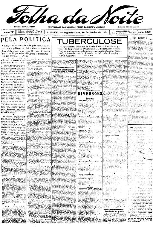 Primeira Página da Folha da Noite de 16 de junho de 1924