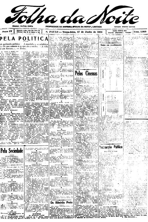 Primeira Página da Folha da Noite de 17 de junho de 1924