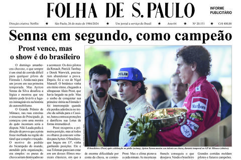 Nova capa histórica mostra show de Senna na chuva em Mônaco e primeiro pódio na F1