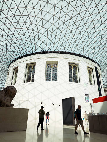 (230908) -- LONDON, Sept. 8, 2023 (Xinhua) -- People walk in the British Museum in London, Britain, Sept. 7, 2023. As the British Museum struggles to pick up the pieces amid the festering theft scandal, there have been renewed calls for the institution to return items it took from other countries.
TO GO WITH 
