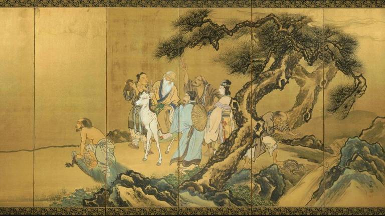 'Oito Imortais Daoístas Cruzando o Mar', tela do pintor japonês Senrei Hata concluída em 1915