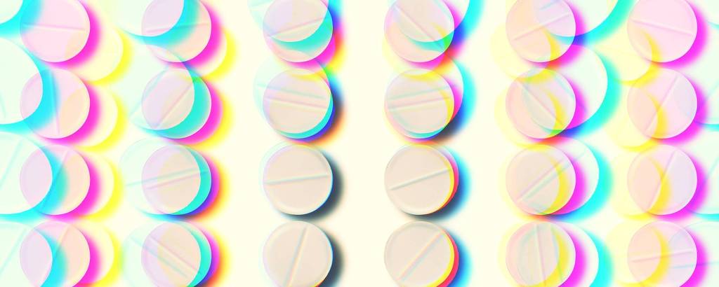 Pílulas com efeito tridimensional colorido