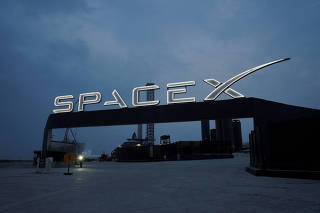 FILE PHOTO: The entrance to the SpaceX rocket launch area is pictured in Brownsville