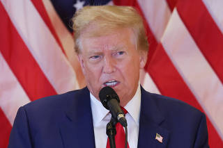Former U.S. President Trump attends a press conference, in New York