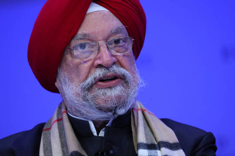 Minister of Petroleum and Natural Gas of India Hardeep Singh Puri speaks during the 54th annual meeting of the World Economic Forum in Davos, Switzerland, January 16, 2024. REUTERS/Denis Balibouse ORG XMIT: LIVE