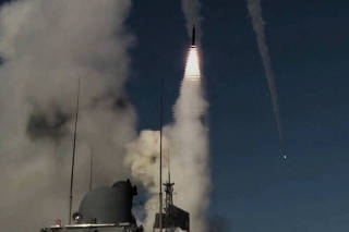 A frigate of the Russian Black Sea Fleet launches a Kalibr cruise missile in the Black Sea