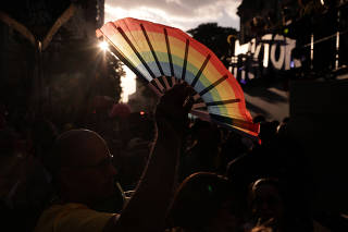 People attend the Trans March in Sao Paulo