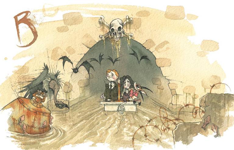 Ilustração de Cris Grimly para 'Alfabeto Perigoso', de Neil Gaiman