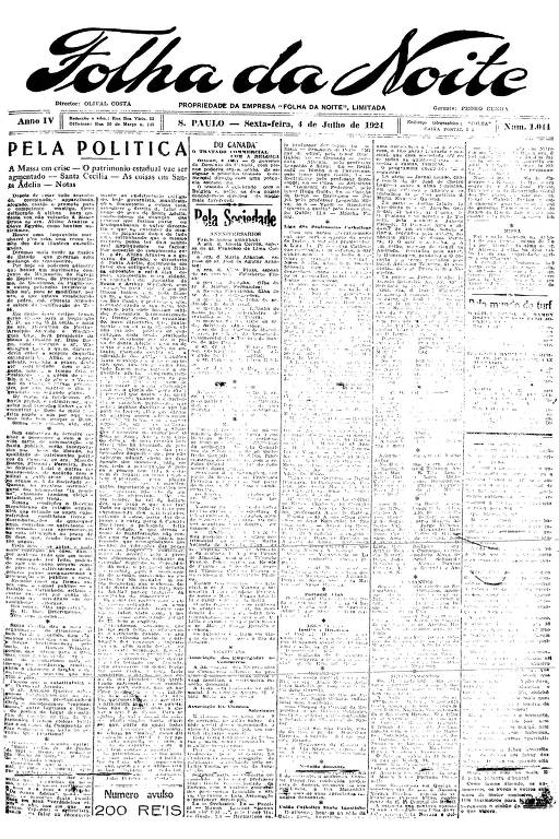 Primeira Página da Folha da Noite de 4 de julho de 1924