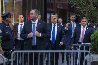 Former President Donald Trump outside Trump Tower after his conviction on 34 felony counts, in Manhattan, May 30, 2024. (Hiroko Masuike/The New York Times)
