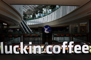 A view of a Luckin Coffee shop in Jewel Changi Airport in Singapore April 4
