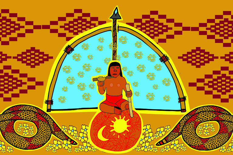 Ilustração do livro 'O Caminho para a Casa de Barro' de Xadalu Tupã Jekupé e Rita Carelli