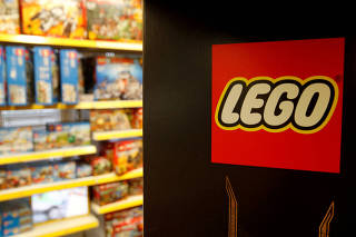 FILE PHOTO: Lego bricks logo is seen at a toy store in Bonn
