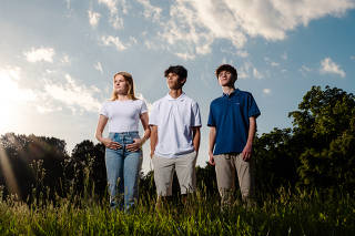From left: Lila Gisondi, Mateo De La Rocha and Sebastian Ng, high school seniors in Cary, N.C., who through the nonprofit Well Done Foundation adopted an oil well in Ohio that was leaking gas, May 15, 2024. (Cornell Watson/The New York Times)