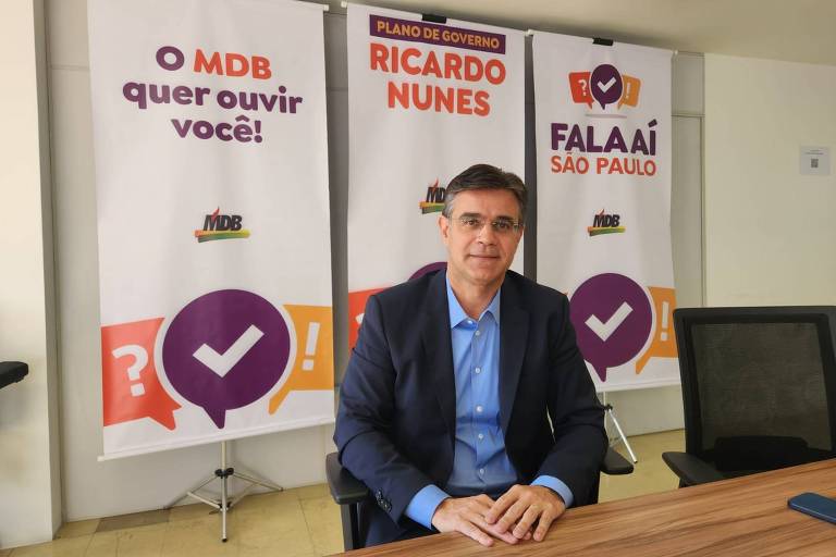 O ex-governador Rodrigo Garcia, coordenador do plano de governo de Nunes, durante entrevista à Folha sobre o aplicativo do MDB