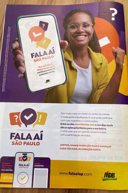 O aplicativo Fala Aí SP, que será usado pela campanha de Nunes para elaborar o plano de governo