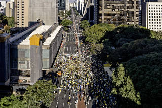 Protesto bolsonarista na av Paulista, com presenca da deputada Carla Zambelli, reune poucos manifestantes. Foto de Drone