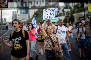 Protest demanding the immediate release of hostages kidnapped during the deadly October 7 attack, amid the ongoing conflict in Gaza between Israel and Hamas, in Tel Aviv