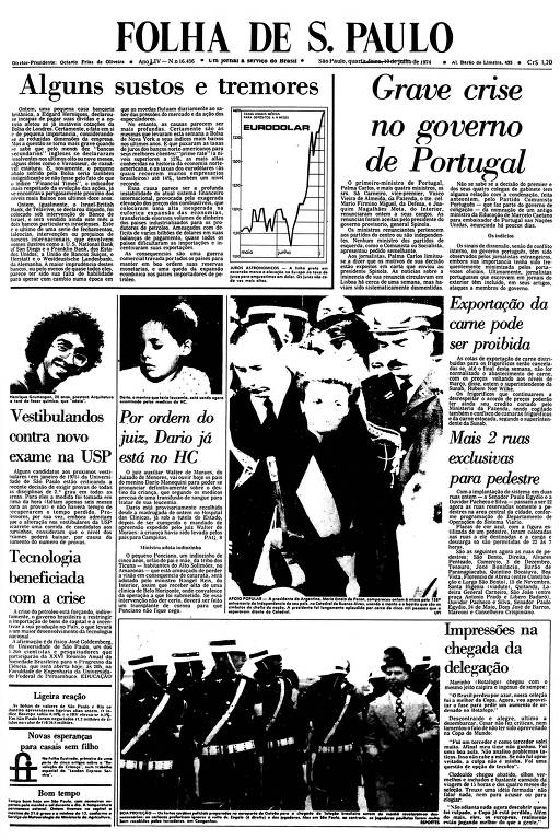 Primeira Página da Folha de 10 de julho de 1974