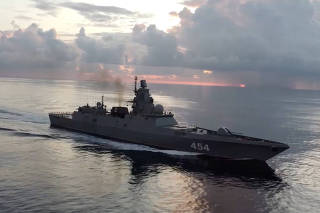 Russian frigate Admiral Gorshkov takes part in an exercise on the use of high-precision weapons in the Atlantic ocean