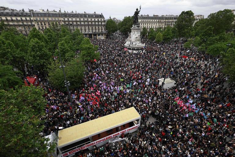 Manifestantes fazem ato em Paris contra avanço da ultradireita no país e no Parlamento Europeu
