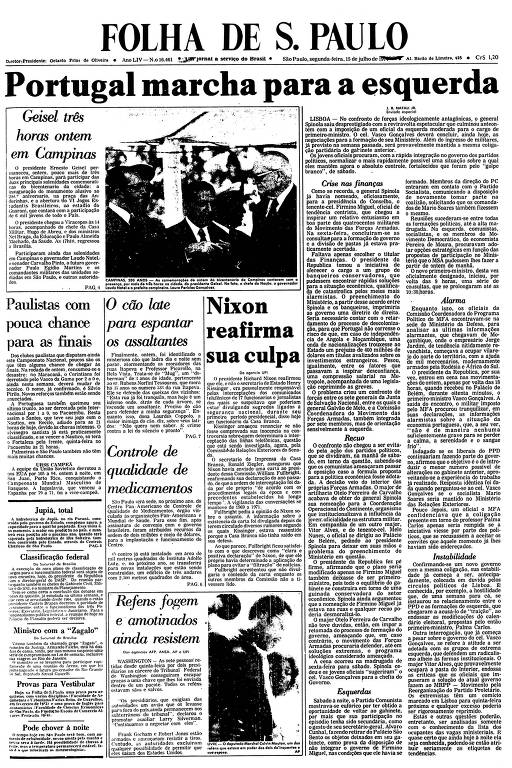 Primeira Página da Folha de 15 de julho de 1974